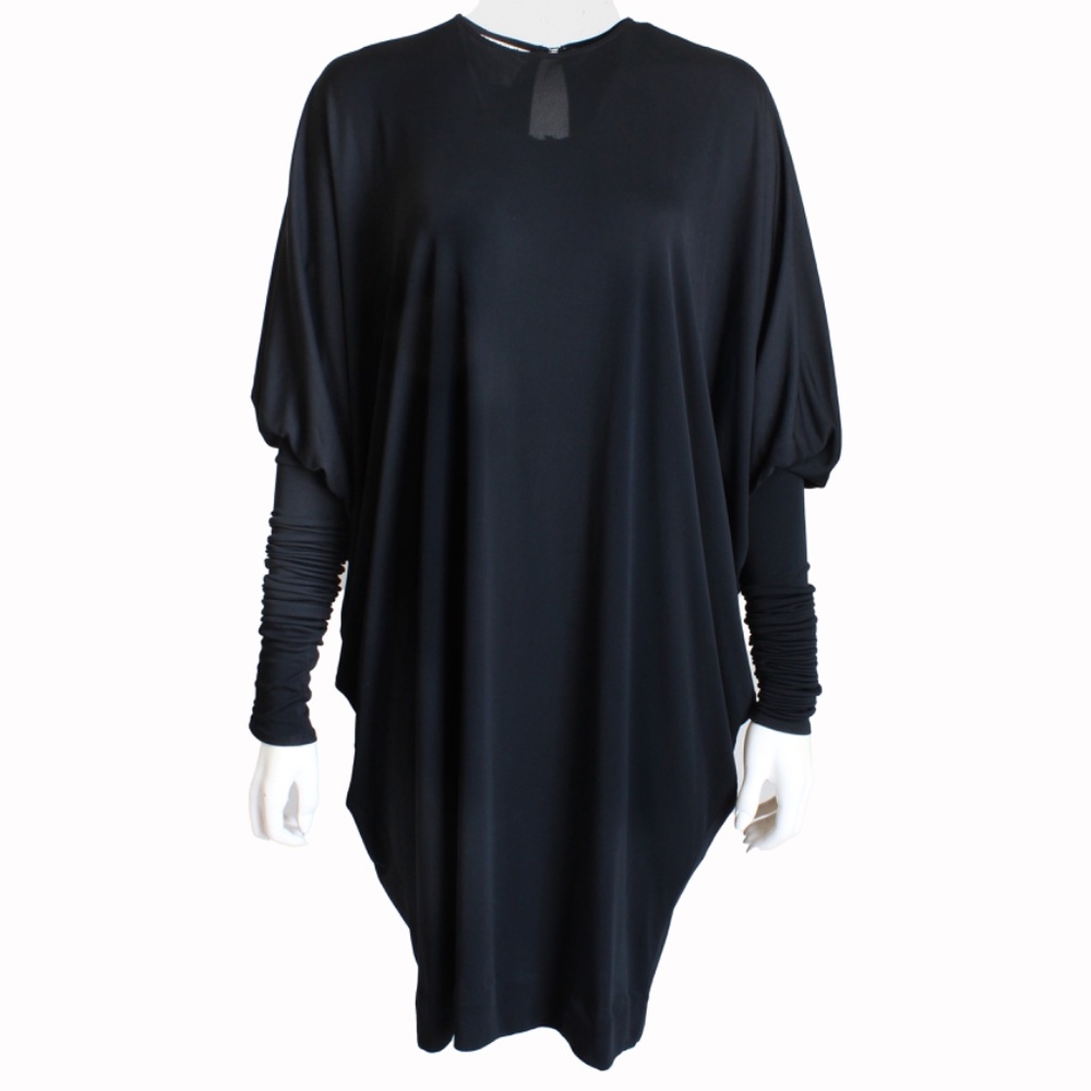 Norma Kamali OMO Dress Black Dolman Scrunchy Batwing Sleeve Vintage 80s Size M - Picture 10 of 15